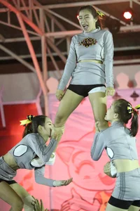 Bunch of athletic Thai cheerleaders at a competition