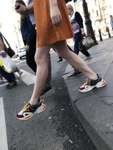 Cute Teen Girl in a Dress With Slim Legs Standing in the Subway Train, Then Crossing the Street Photo Gallery