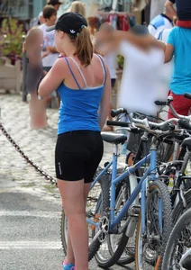 Cute teen bike rider in spandex shorts with a nice ass and vpl