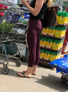 fit milf in sexy maroon leggings