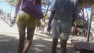 Milf in yellow shorts with vpl and a wedgie