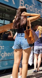 Hot Candid Girl in Jean Mini Shorts With Awesome Slim Legs Bus Stop Creepshots
