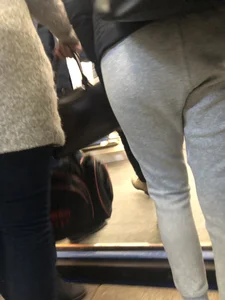 Girl in Loose Sweatpants Subway Closeup Creepshot