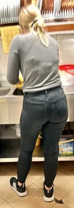 Blonde Worker with Big Ass Tight Black Jeans  (not OC)