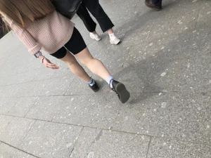 Spandex shorts candid girl