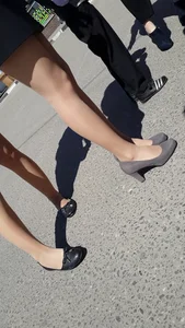 Candid Teen’s Legs in Pantyhose, High-Heeled Shoes And Flats Street Creepshot