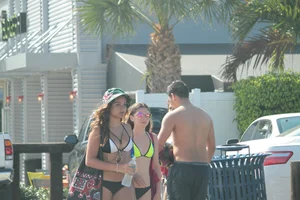 Sexy Florida beach bikini girls, some topless