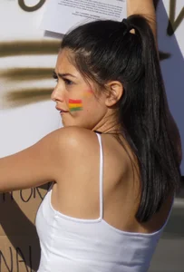 Beautiful Bolivian girl showing a bit of cleavage