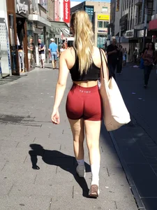 Amazing Teen Candid Blonde Wearing Sunglasses, a Top and Spandex Shorts With a Perfect Fit Ass And Legs Street Creepshots Gallery