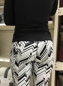 Black and white patterned leggings booty on cute girl at Target
