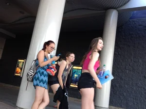 Group of Sexy Young Candid Girls Wearing Shorts And a Dress Street Creepshot