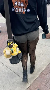[OC] Cute Goth Booty in Short Shorts and Fishnets