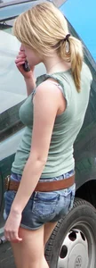 Cute Blonde Teen In Denim Shorts