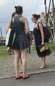 Girl with Nice Pale Legs in a Dress Street Candid Photos