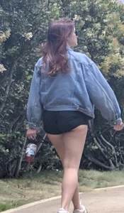 Walking the Dog in Tight Black Shorts