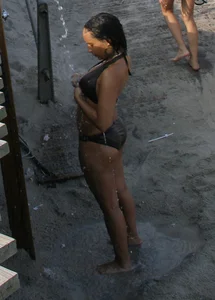 Waiting for the beach shower