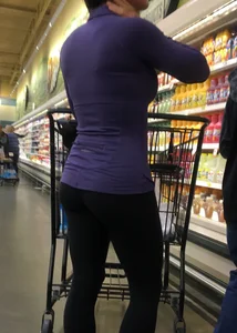 Big boobed brunette in leggings grocery shopping with a nice ass too
