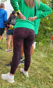 Thin Milf in purple yogas (hint of VPL)