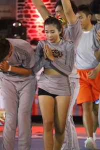 Bunch of athletic Thai cheerleaders at a competition