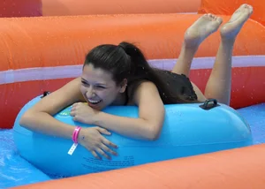 Beautiful brunette tube girl in black bikini