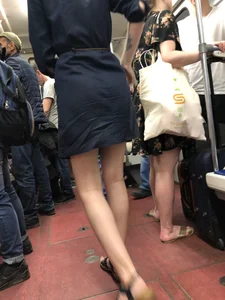 Blonde with Hot Long Legs in Sandals and a Dress Subway Train Candid