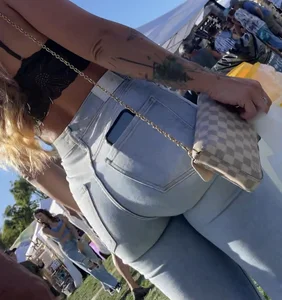 Hot college girl squeezed into those jeans