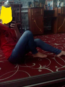 Cute Barefoot Skinny Girl in Tight Jeans Mirror Home Selfies