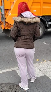 Girl With Red Dyed Hair With a Nice Booty in Pink Pants Street Creepshot