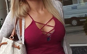 Cute girl with big boobs in loose white shorts