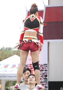 Bunch of athletic Thai cheerleaders at a competition