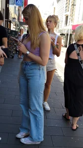 Hot Candid Girl in a Top And Loose Jeans Street Creepshots
