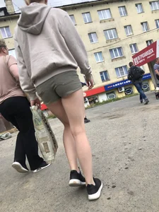 Young Girl With Hot Legs Passing By Adjusting Her Shorts Street Creepshots Series