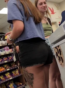 OC. Petite brunette with big round ass (slight cheek peek)