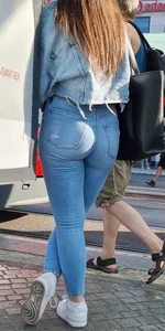 ass in tight blue jeans