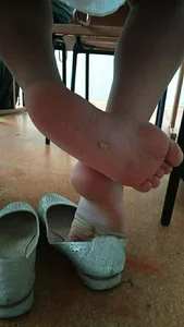 College Girl’s Feet With Flats Taken Off Under Table Candid Photos