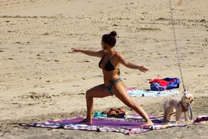 Sexy mix of girls in bikinis at the beach