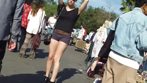 Girl in Mini Shorts on the Street Candid