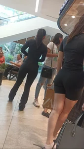 2x1 milf with beautiful butt and small waist, and girl in very tight black lycra shorts [OC]