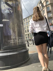 Teen in Pantyhose And a Mini-Skirt Street Crosswalk Creepshots Gallery