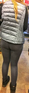 PAWG blonde in grey leggings while shopping
