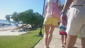 Milf in yellow shorts with vpl and a wedgie