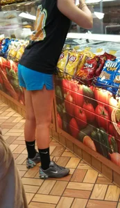 Fit Legs and Booty in Blue Shorts Supermarket Creepshots