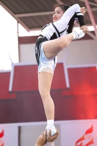 Bunch of athletic Thai cheerleaders at a competition