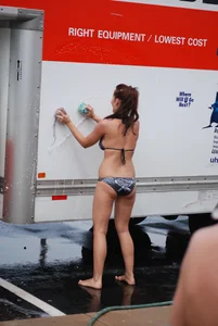 Various sexy girls at car washes in bikinis