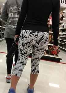 Black and white patterned leggings booty on cute girl at Target