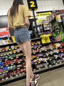 Tall Brunette College Babe Cheeky Jean Shorts Booty