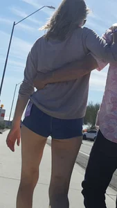 Tight Skinny Girl with Cheeks hanging out of jean short shorts OC!!