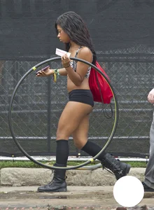 Sexy black teen hula hoop girl in tiny black shorts showing her cheeks