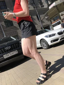 Candid blonde with muscly legs street creepshots series