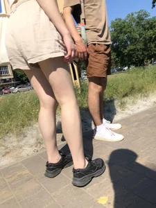 Cute candid girl in shorts street photos, closeups of her legs